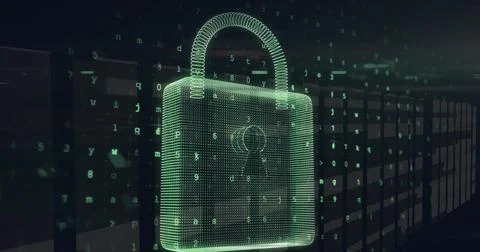 Image of padlock over data processing 스톡 사진