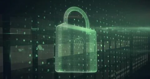 Image of padlock over data processing Stock Photos