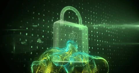 Image of padlock over data processing 写真素材