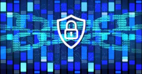 Image of padlock over data processing Stock Photos