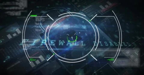 Image of padlock, scope scanning over network of connections on dark background Stockfoto's