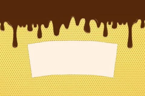 Image of a painted dripping chocolate syrup on the wall of a waffle cake. Stock Illustration