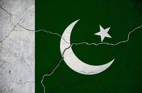 An image of the Pakistan flag on a wall with a crack. Stock Illustration