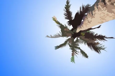 Image of palm tree on the background of blue sky Stock Illustration
