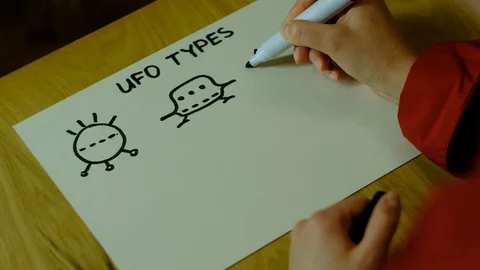 The image on paper of various types of alien aircraft Vídeo Stock 129719651