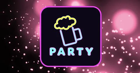 Image of party text over light spots and beer icon Stock Illustration