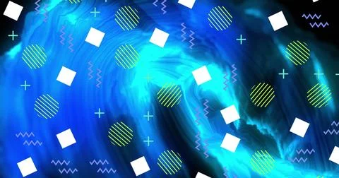 Image of pattern moving on seamless loop over blue glowing light trails Stock Photos