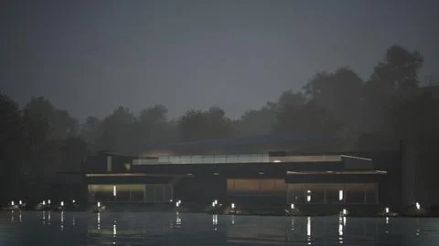 Image pavilion on the river 3d render illustration Stock Illustration