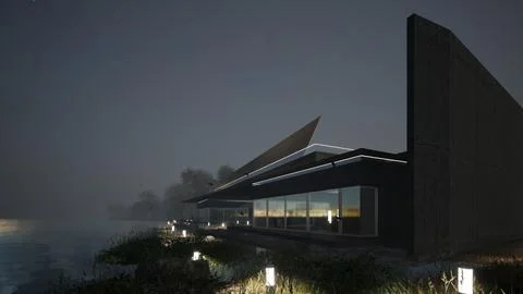 Image pavilion on the river 3d render illustration Stock Illustration