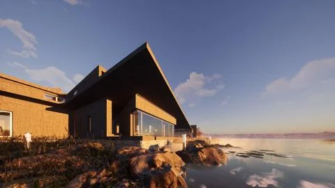 Image pavilion on the river 3d render illustration Stock Illustration