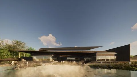 Image pavilion on the river 3d render illustration Stock Illustration