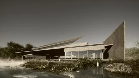 Image pavilion on the river 3d render illustration Stock Illustration