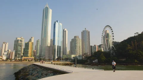 Image of people exercising at north pier, Balneário Camboriú, Brazil. Video stock 160126385