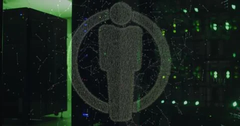 Image of people icon and data processing over server room 库存插图