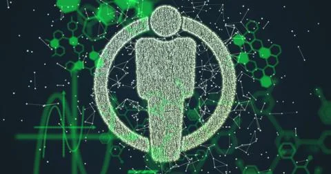 Image of people icon over data processing 库存插图