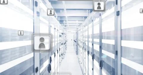 Image of people icons and data processing over computer servers Illustrazione stock