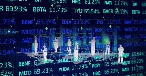 Image of people icons and data processing on digital screen Illustrazione stock