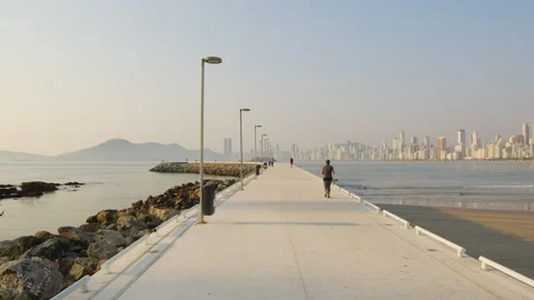 Image of people running at north pier, Balneário Camboriú, Brazil. Video stock 160064072