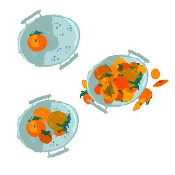 Image of a persimmons in a plate on a white background Stock Illustration