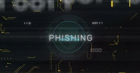 Image of phishing text and digital data processing over black background イラスト素材