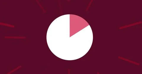 Image of pie chart changing over pulsating red rays on red background Stock Illustration