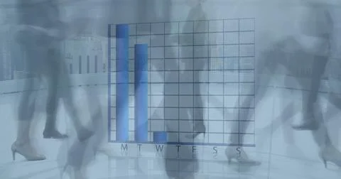 Image of pie chart over timelapse with legs of diverse businesspeople walking in Stock Illustration