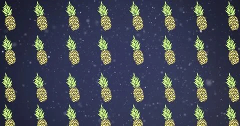 Image of pineapples moving over violet background Illustrazione stock
