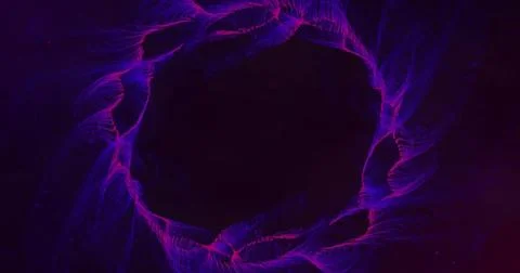 Image of pink and blue network ring moving on black background Stockillustratie