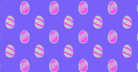 Image of pink and green patterned easter eggs on bright purple background イラスト素材