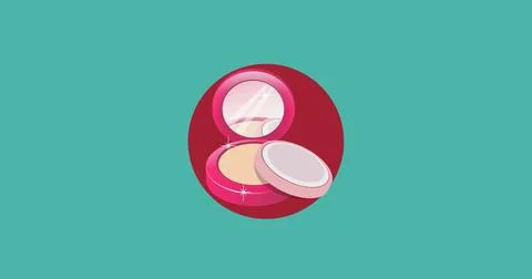 Image of pink compact face powder makeup over pink circle on blue background Illustrazione stock
