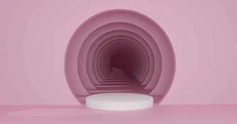 Image of pink corridor with white circle step and copy space on pink background Stock Illustration