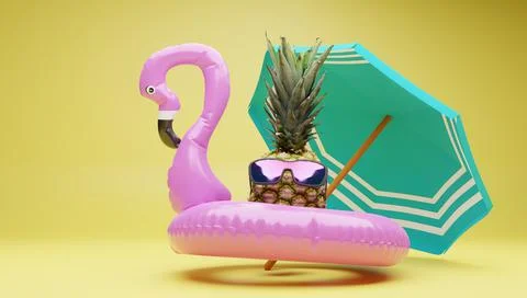 Image of a pink flamingo-shaped float ideal for summer while on vacation at the Stock Illustration