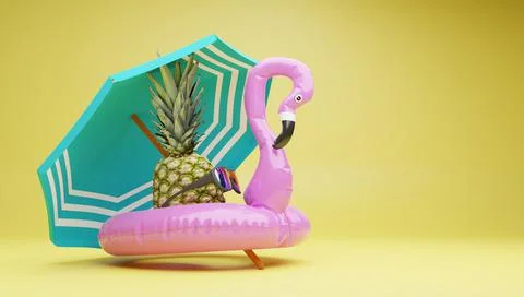 Image of a pink flamingo-shaped float ideal for summer while on vacation at the Stock Illustration