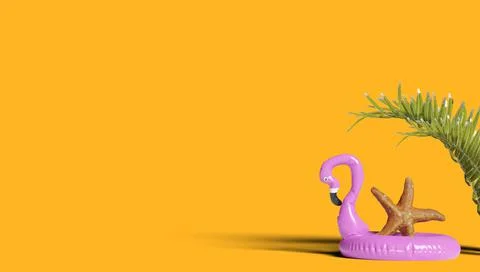 Image of a pink flamingo-shaped float ideal for summer while on vacation at the Stock Illustration