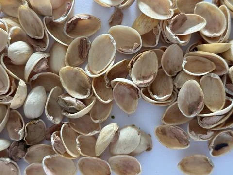 Image of pistachio shells on white background Foto stock