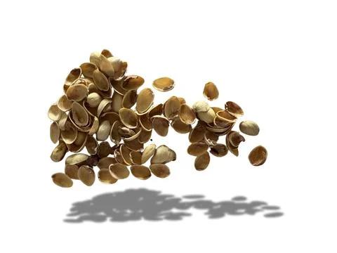 Image of pistachio shells on white background Foto stock