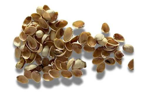 Image of pistachio shells on white background Foto stock