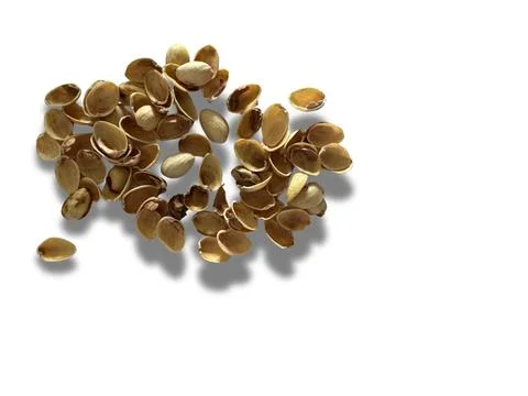 Image of pistachio shells on white background Foto stock