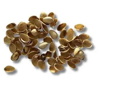 Image of pistachio shells on white background Foto stock