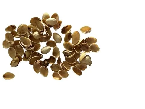 Image of pistachio shells on white background 写真素材
