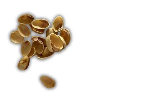 Image of pistachio shells on white background Foto stock