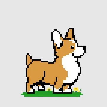 Image of a pixel corgi puppy. game asset vector illustration. Stock Illustration