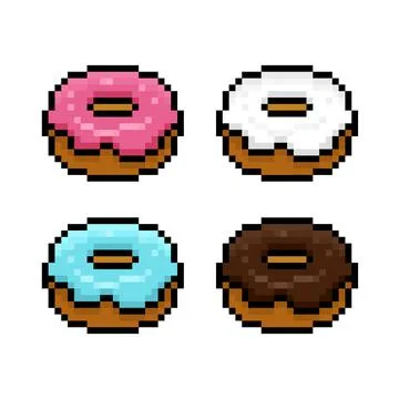 Image of pixel donut set for 8 bit game assets. Illustrazione stock
