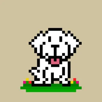 Image of a pixel white puppy. game asset vector illustration. Stock Illustration