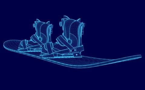 The image is a pixelated drawing of a snowboard with two skis on it. The Illustrazione stock
