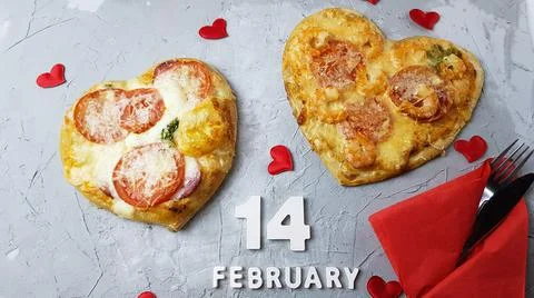 The image of a pizza in the form of a heart. preparing for a Valentine's Day  Stock Photos