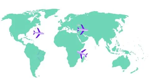 Image of planes moving over world map Ilustração Stock