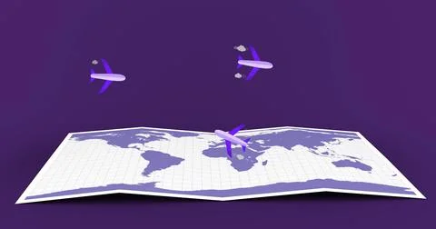 Image of planes moving over world map Ilustração Stock