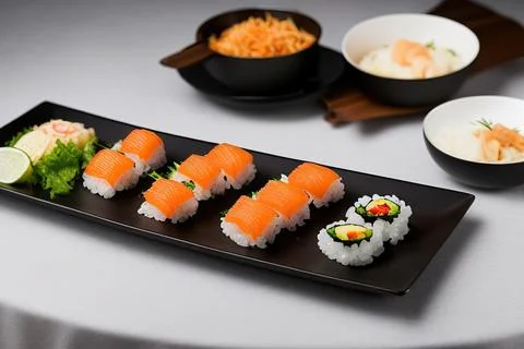Image of plate with sushi set 스톡 사진