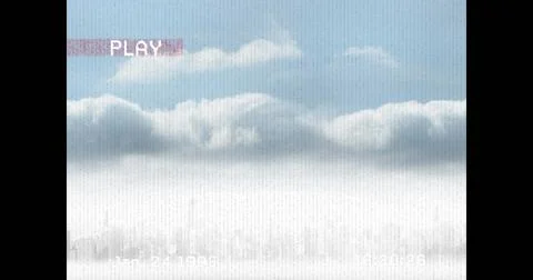 Image of play digital interface on screen over clouds Stock Photos
